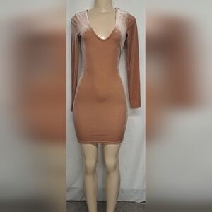 Forever 21 Bodycon Dress Mini S Velveteen Velour U Neck Stretch Long Sleeve